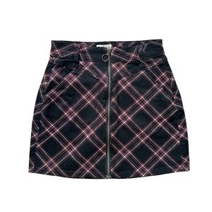 Plaid Zip Front Mini Skirt Size 1/25 High Rise Burgundy Black